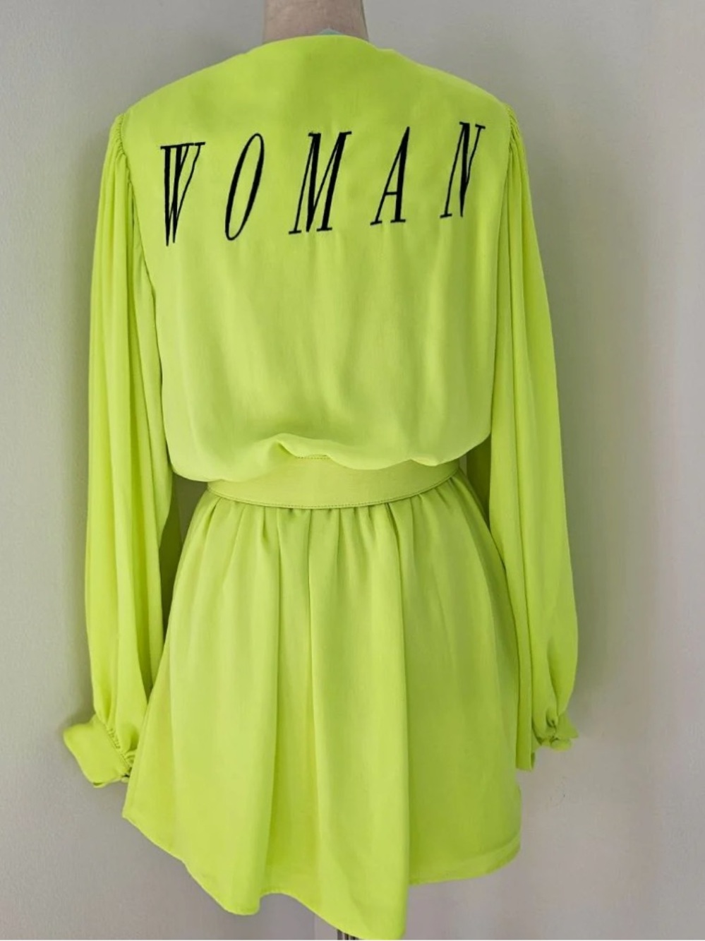 OFF-WHITE Vibrant Neon Green Wrap Dress with Belt